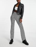 Pieces High Waisted Flared Pants In Black & White Stripe-multi