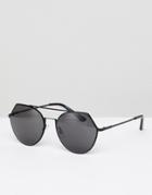 Pieces High Bar Sunglasses With Mirror Lens - Black