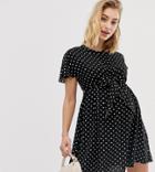 Asos Design Maternity Nursing Mini Wrap Dress In Mono Polka Dot - Multi