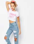 The Ragged Priest X Joanna Kuchta Cropped Ringer T-shirt With Slumber Party Slogan - White