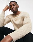 Gianni Feraud Premium Muscle Fit Crew Neck Cable Knitted Sweater-white