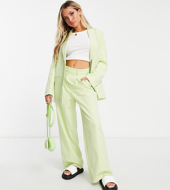 Pieces Petite Tailored Pants In Pale Lime - Part Of A Set-green