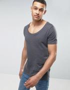 Asos T-shirt With Deep Scoop Neck In Charcoal Marl - Gray