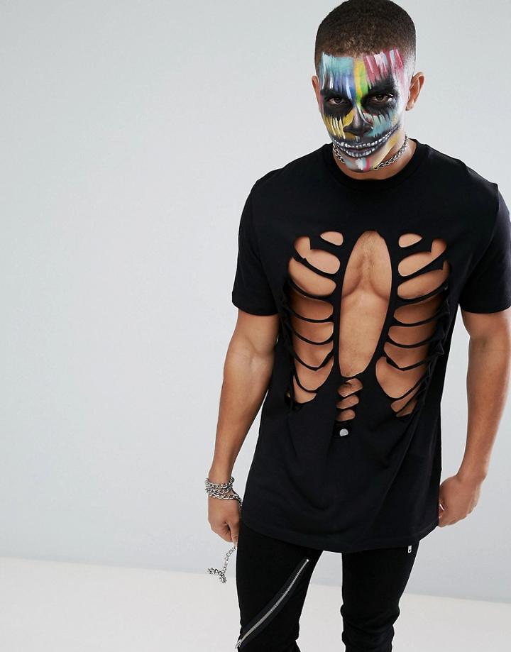 Asos Halloween T-shirt With Rib Cage Cut-out In Black - Black