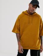 Asos Design Oversized Short Sleeve Hoodie With Reverse Brushback Panels In Tan - Brown