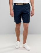 Pull & Bear Smart Chino Shorts With Belt In Navy - Navy
