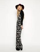 Asos Reclaimed Vintage Jumpsuit With Cross Back In Gray Floral Print -