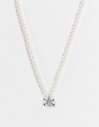 Asos Design Necklace With Pearl And Skull Cross Bones Pendant-silver