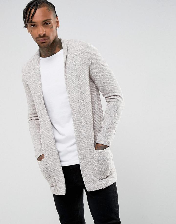 Bershka Textured Cardigan In Ecru - Cream