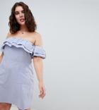 Asos Design Curve Ruffle Off Shoulder Mini Dress - Blue