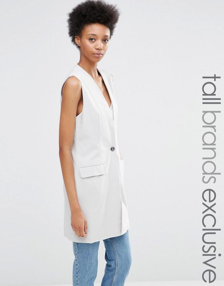 Adpt Tall Sleeveless Tailored Jacket With One Button Detail - Gray