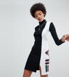 Fila Roll Neck Dress With Logo Detail And Thigh Split - Black