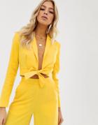 Asos Design Crop Tie Front Suit Blazer-yellow