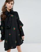 Sister Jane Embroidered Dress With Bow - Black