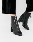 New Look Zip Front Heeled Boot In Black - Black