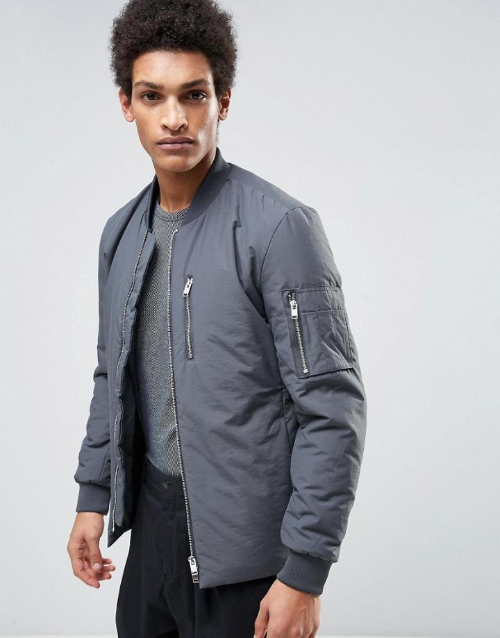 Selected Homme Padded Bomber Jacket - Gray