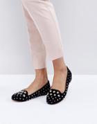Office Floodlight Studded Suede Flat Shoes - Black