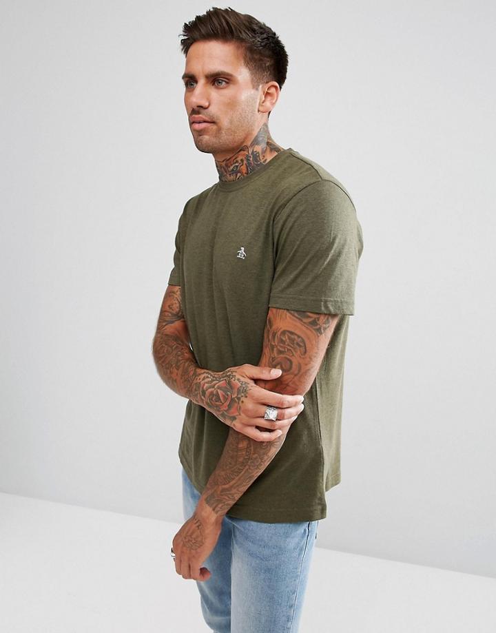 Original Penguin Logo T-shirt Regular Fit In Olive Marl - Green