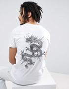 Brave Soul Back Embroidered Dragon T-shirt - White