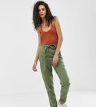 Asos Design Tall Washed Soft Twill Tie Waist Casual Pants - Green