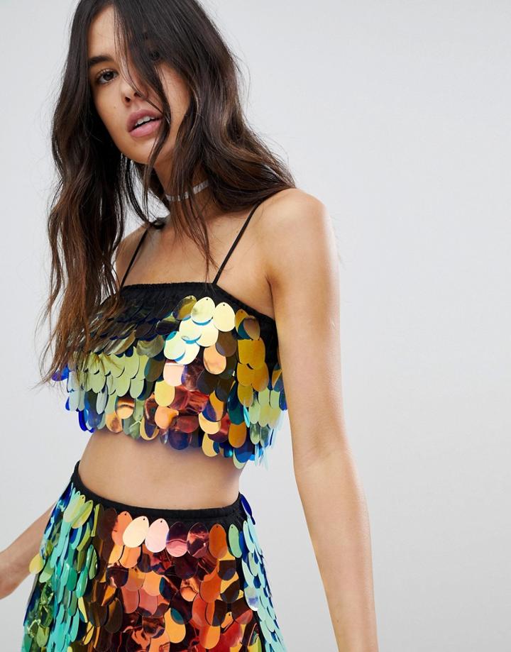Motel Cami Crop Top In Large Sequin Co-ord - Pink