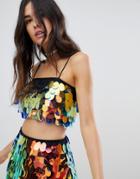 Motel Cami Crop Top In Large Sequin Co-ord - Pink