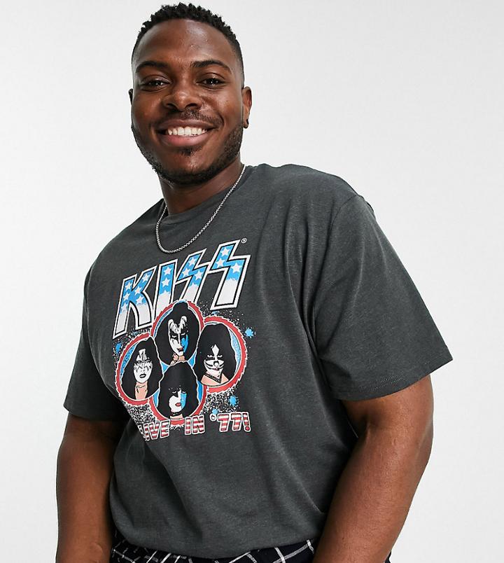 Only & Sons Plus Relaxed Fit T-shirt With Kiss Front Print In Charcoal-gray
