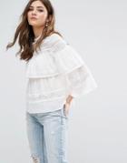 Miss Selfridge Lace Tiered Blouse - White