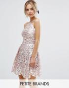 Chi Chi Petite Cutwork Detail Prom Dress With Foil Detail - Pink