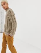 Asos Design Hand Knitted Heavyweight Turtleneck Sweater In Oatmeal - Beige