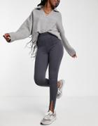 Vila Structured High Waist Leggings With Pintuck And Split Front In Dark Gray