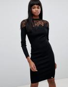 Lipsy Lace Detail Long Sleeved Knitted Midi Dress-black