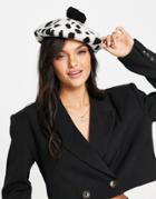 Monki Recycled Dalmation Print Beret In White