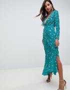 Asos Edition Plunge Wrap Jewel Maxi Dress - Multi