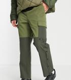 Topman Straight Cargo Pants With Snaps In Khaki-green