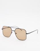 Asos Design Metal Aviator Sunglasses With Brown Lens In Matt Black