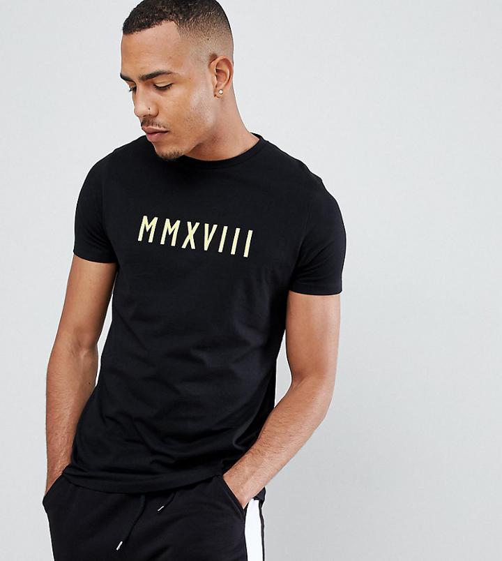 Asos Design Tall T-shirt With Roman Numerals Print - Black