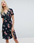 Asos Midi Wrap Dress In Mixed Floral Print - Multi