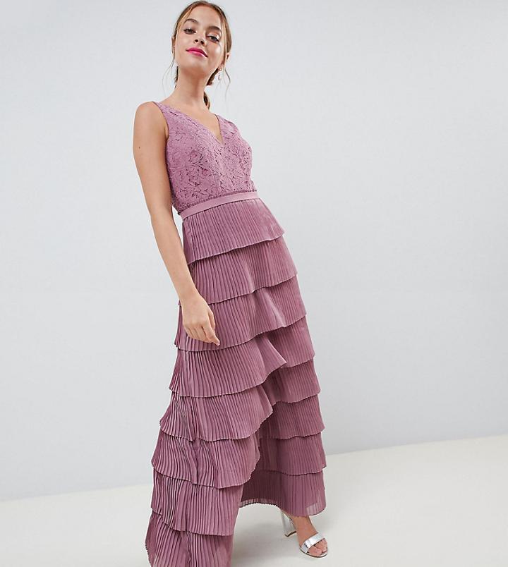 Little Mistress Petite Laced Tiered Maxi Dress-pink