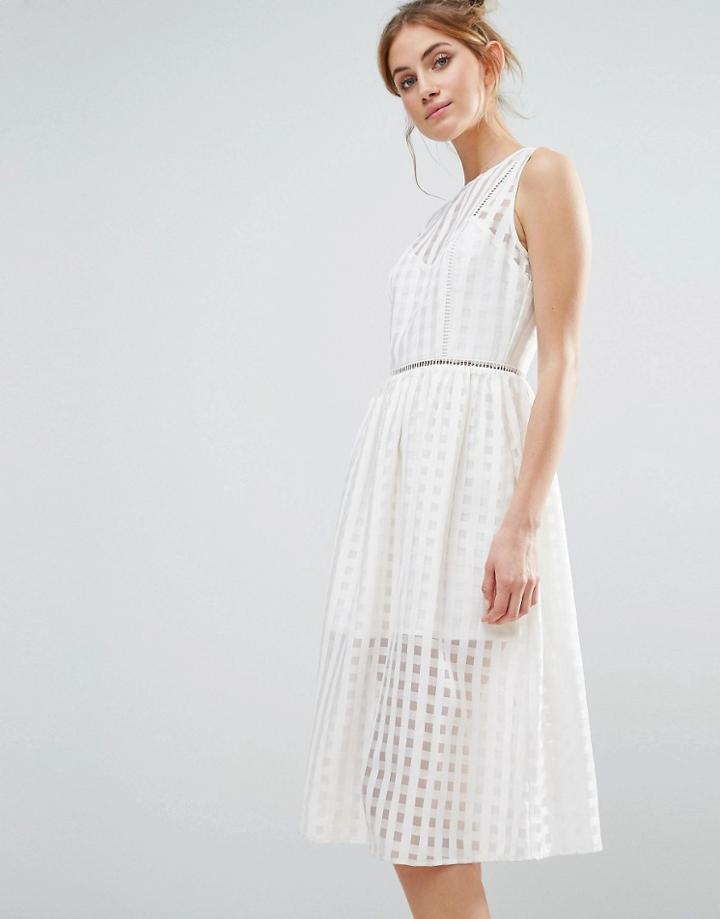 The English Factory Mesh Overlay Midi Dress - White