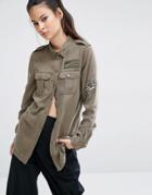 Only Army Patched Shirt - Green