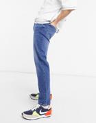 Bershka Slim Fit Jeans In Dark Blue-blues