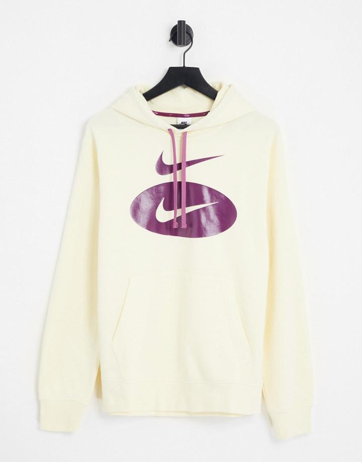 Nike Swoosh League Hbr Logo Fleece Hoodie In Cream-white