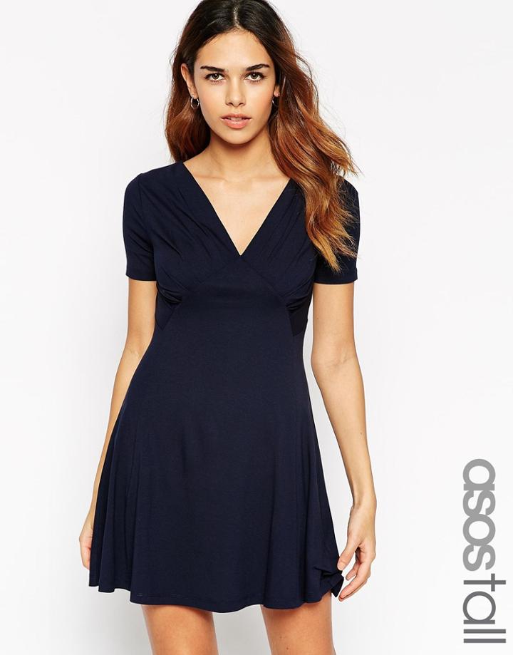 Asos Tall Skater Dress With Ruched Bust Detail - Black