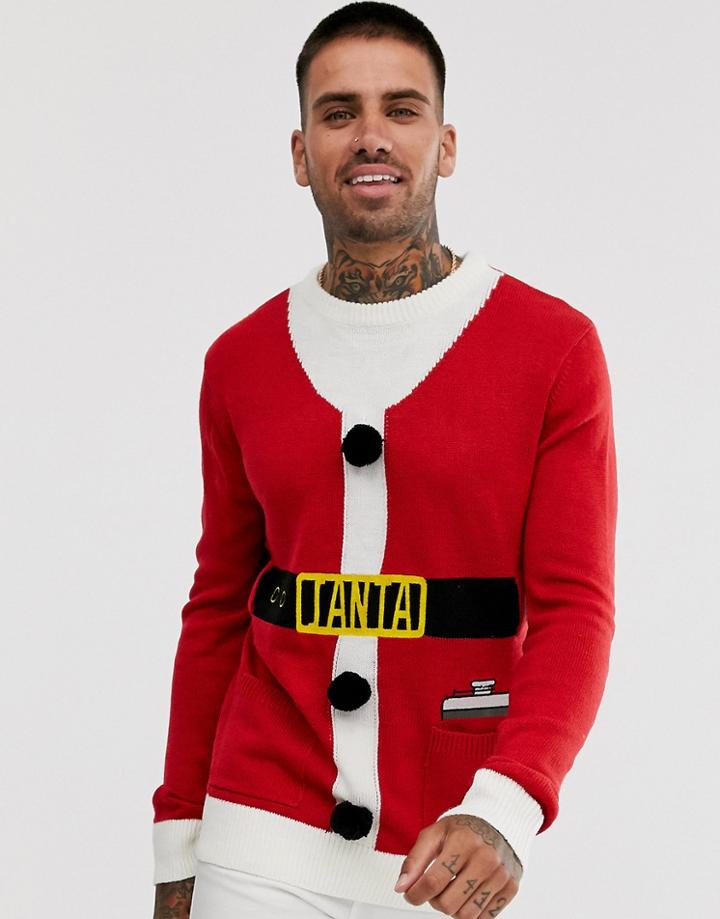 Brave Soul Holidays Hooded Santa Sweater With Bells-red