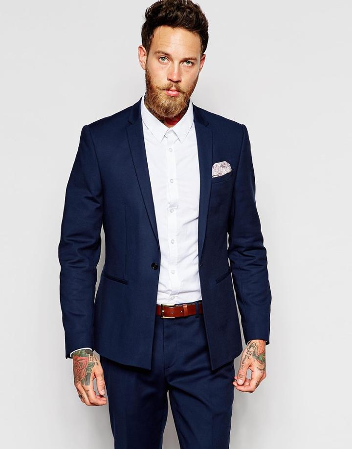 Asos Skinny Suit Jacket In Navy - Navy