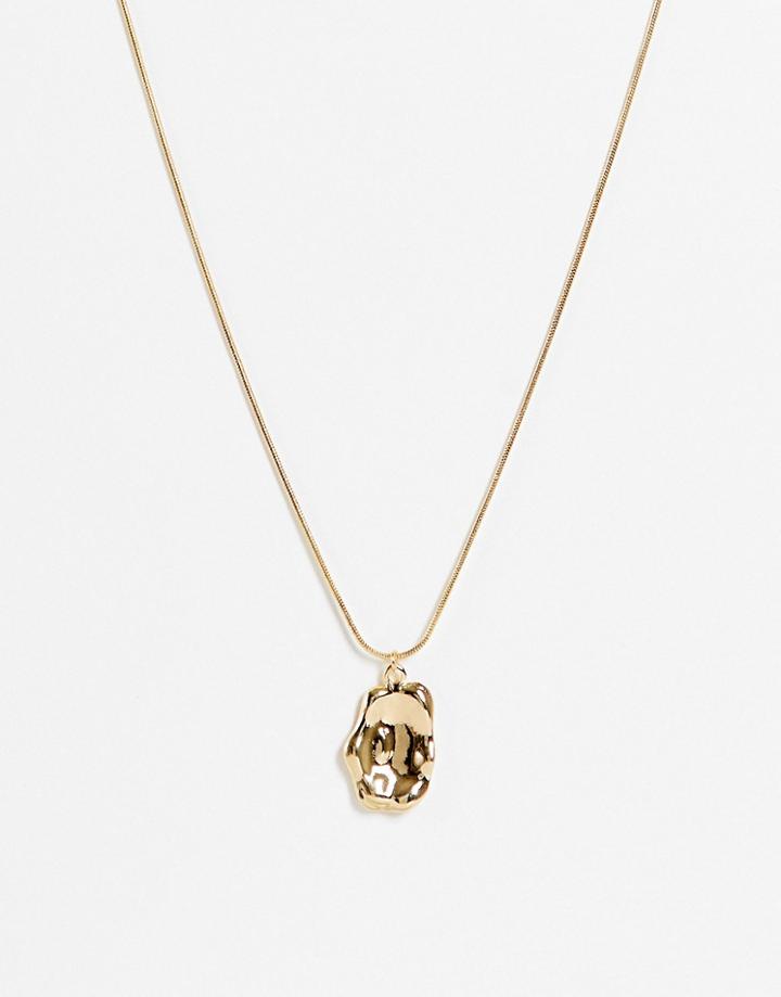 Designb Necklace With Hammered Pendant In Gold Tone