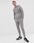 Asos Design Tracksuit Muscle Hoodie/skinny Joggers With Ville Amour Text Print In Gray - Gray