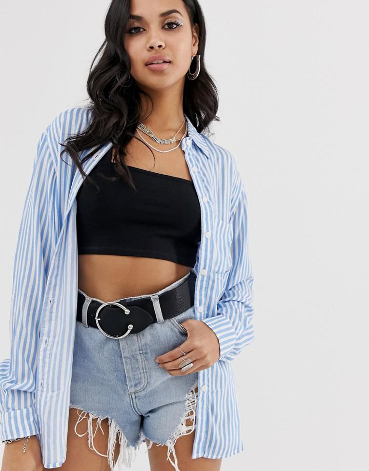 Motel Oversized Striped Shirt - Blue