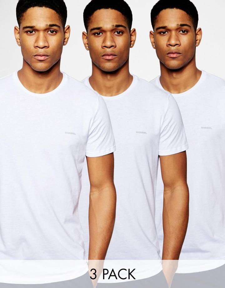 Diesel Logo Crew Neck T-shirt 3 Pack White In Regular Fit - White